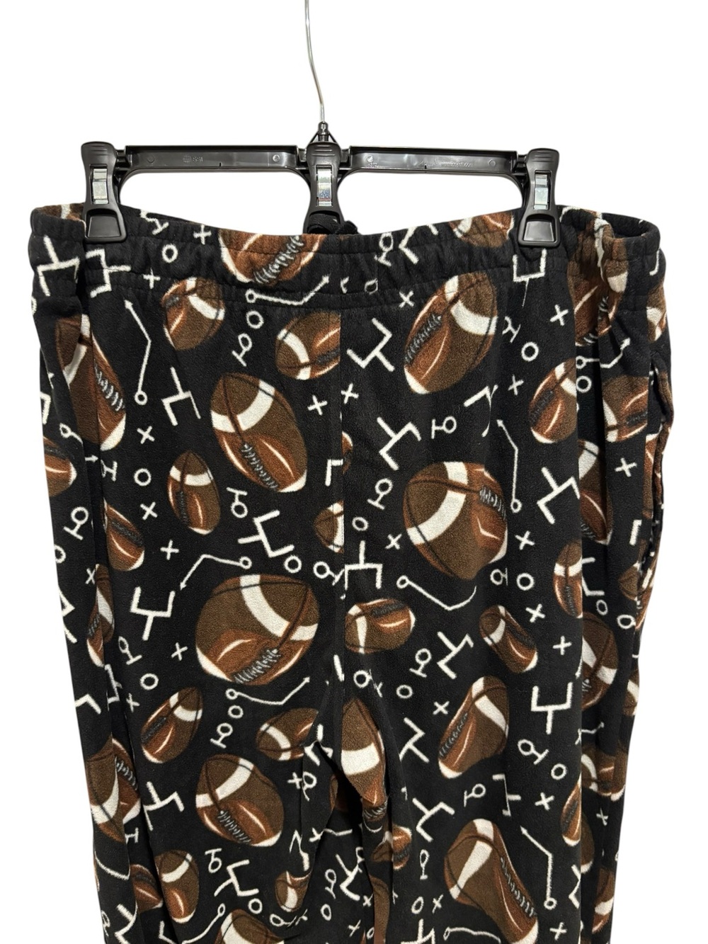 Men’s Black Football-Print Fleece Bottoms Size L